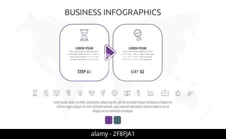 Line cards with two steps, arrows. Rectangular infographic. Frames timeline data vector template. Minimal design for diagram, business, web, banner Stock Vector