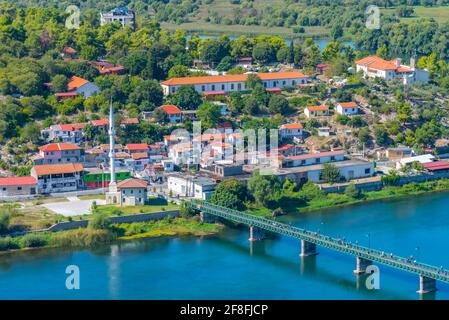 Aerial view of Buna river entering Skadar lake in Albania Stock Photo