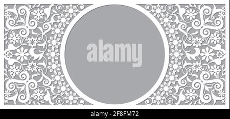 Moroccan vector openwork frame and border greeting card design in recatangle DL format, inspired by the old carved wood wall art patterns from Morocco Stock Vector