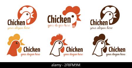 Set of logotypes. Chicken logo in different design. Vector print illustration Stock Vector