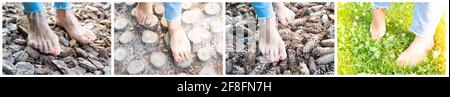 Hardening feet (barefoot walking) to different surfaces and temperatures according to Sebastian Kneipp philosophy Stock Photo