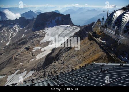 Views, including glacier from the highest mountain in Germany, The Zuspitze 9,7718 ft (2,962 m.), Wetterstein Mountains, Alps Stock Photo