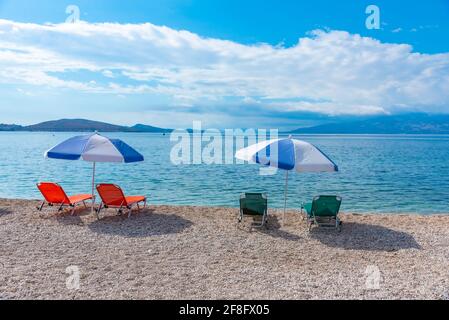 View of an empty beach at Sarande, Albania Stock Photo