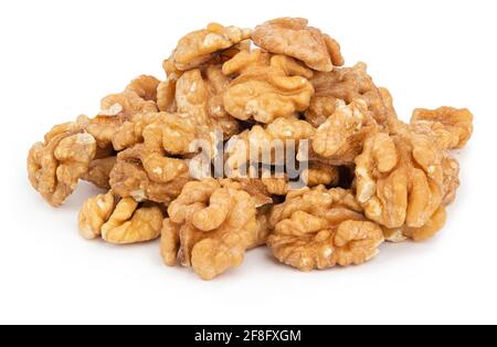 Heap of peeled walnuts on white background Stock Photo