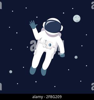 Astronaut man floating in space. star and planets on galaxy background. Flat style vector illustration Stock Vector