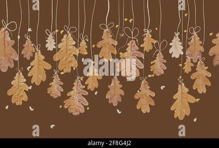 Seamless autumn pattern. Oak leaves. Cool trend pattern. Textile and fabric design. Vector illustration. Stock Vector