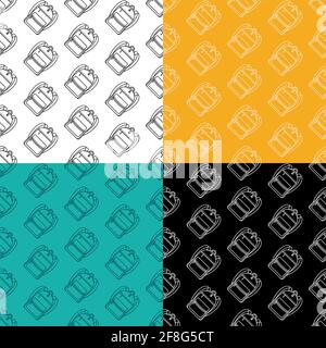 set of seamless patterns with school backpack icon. September 1, beginning of school. Ornament for decoration and printing on fabric. Design element. Stock Vector