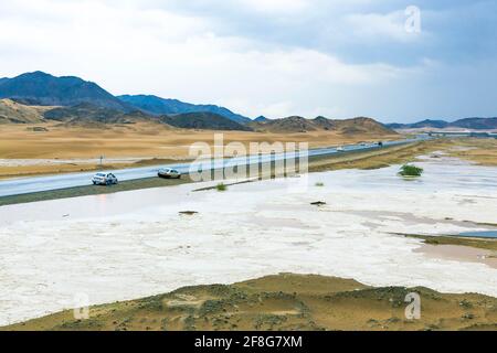 A rainy day at makkah desert, saudi arabia Stock Photo