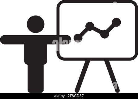 Presentation icon vector male person with board for business and finance analytics and report symbol in a flat color glyph pictogram illustration Stock Vector