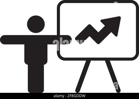 Presentation icon vector male person with board for business and finance analytics and report symbol in a flat color glyph pictogram illustration Stock Vector