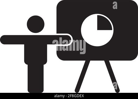 Presentation icon vector male person with board for business and finance analytics and report symbol in a flat color glyph pictogram illustration Stock Vector