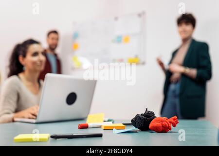 Young entrepreneurs during meeting in 3d printing business. Stock Photo