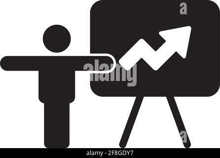 Presentation icon vector male person with board for business and finance analytics and report symbol in a flat color glyph pictogram illustration Stock Vector