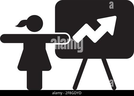 Presentation icon vector female person with board for business and finance analytics and report symbol in a flat color glyph pictogram illustration Stock Vector