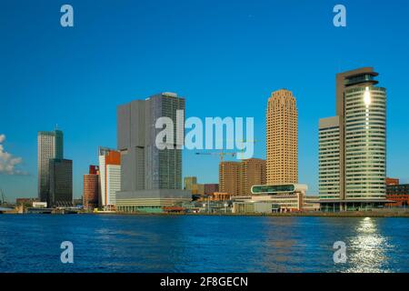 Rotterdam skyscrapers skyline view over of Nieuwe Maas river. Rotterdam Stock Photo