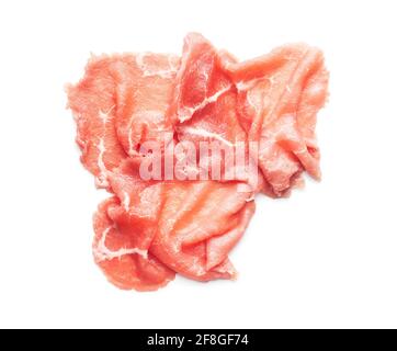 Sliced carpaccio. Raw beef meat isolated on white background. Stock Photo