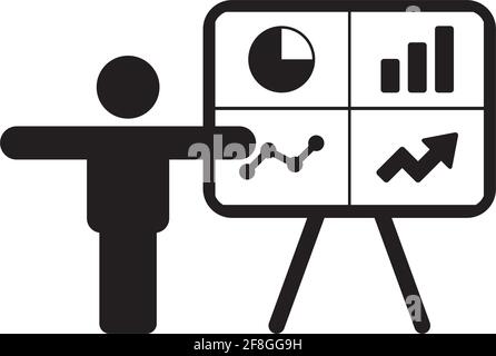 Presentation icon vector male person with board for business and finance analytics and report symbol in a flat color glyph pictogram illustration Stock Vector