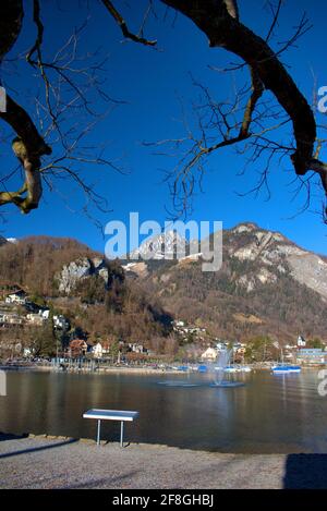 Beautiful day at the Walensee in Weesen in Switzerland 21.2.2021 Stock Photo