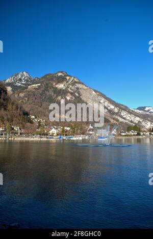 Beautiful day at the Walensee in Weesen in Switzerland 21.2.2021 Stock Photo