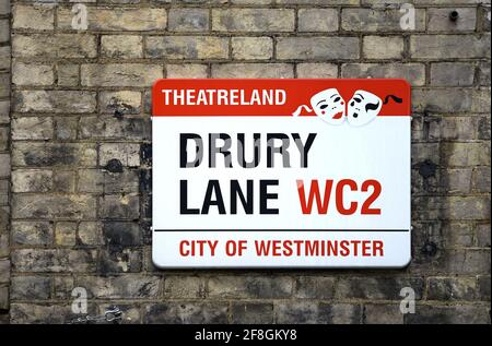London, England, UK. Street sign: Drury Lane, WC2