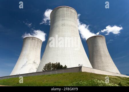 Nuclear power plant Dukovany - cooling towers and beautiful sky - Czech Republic Stock Photo