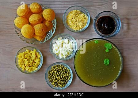 Pani Puri, Golgappe, Chat item, India, Golgappa Indian Chat menu, Stock Photo