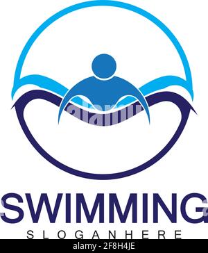 Swimming logo vector illustration design.Swimming Club. Swimmer logo design template Stock Vector