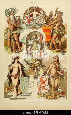 The art of heraldry : an encyclopædia of armory by Fox-Davies, Arthur Charles, 1871-1928 Published in London by T.C. & E.C. Jack in 1904. Heraldry is a broad term, encompassing the design, display and study of armorial bearings (known as armory), as well as related disciplines, such as vexillology, together with the study of ceremony, rank and pedigree. Armory, the best-known branch of heraldry, concerns the design and transmission of the heraldic achievement. The achievement, or armorial bearings usually includes a coat of arms on a shield, helmet and crest, together with any accompanying dev Stock Photo