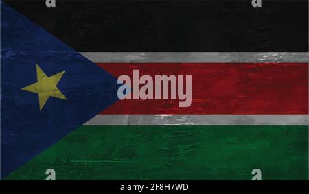 South Sudan national flag created in grunge paint style Stock Vector