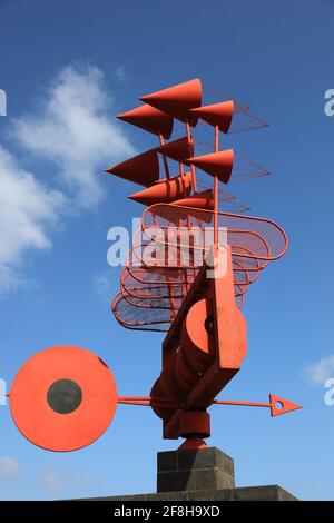 Whirligig, Spain wind chime at Punta de Mujeres, Lanzarote, Canary islands, canaries, spain Stock Photo