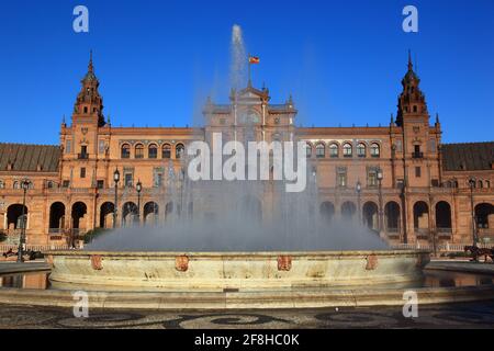 The Plaza de Espana, Spain Square, a plaza located in the Parque de Mar?a Luisa, Maria Luisa Park, in Seville, Spain, Andalusia Stock Photo