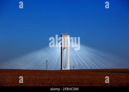 PS10 Solar Power Plant, Planta Solar 10, is the world's first commercial concentrating solar power tower operating in Sanlucar la Mayor near Seville, Stock Photo