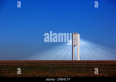 PS10 Solar Power Plant, Planta Solar 10, is the world's first commercial concentrating solar power tower operating in Sanlucar la Mayor near Seville, Stock Photo