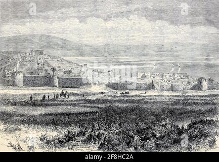 Sea of Galilee and The Town of Tiberias From the book 'Those holy fields : Palestine, illustrated by pen and pencil' by Manning, Samuel, 1822-1881; Religious Tract Society (Great Britain) Published in 1874 Stock Photo