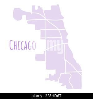 Chicago USA map silhouette administrative division, vector map isolated on white background. boundary map with streets. High detailed illustration. Stock Vector