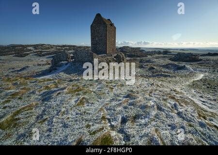 Smailholm Tower in the Scottish Borders on a bright and frosty spring morning.. Stock Photo