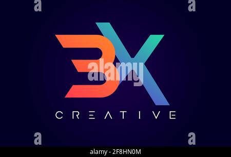 BX Logo Letter Design with Modern Creative Concept and Orange Blue Colors Vector Illustration Stock Vector