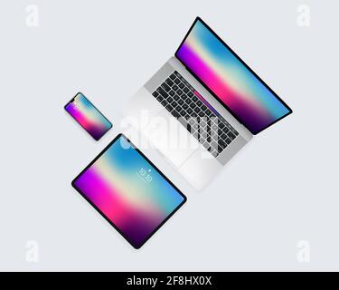 Device Set From Top Laptop Tablet Mobile Stock Vector