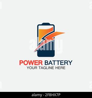 Power Battery Logo icon vector illustration Design Template.Battery Charging vector icon.Battery power and flash lightning bolt logo Stock Vector
