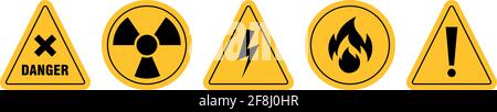 Warning icons of round and triangular shapes on white background - Vector illustration Stock Vector