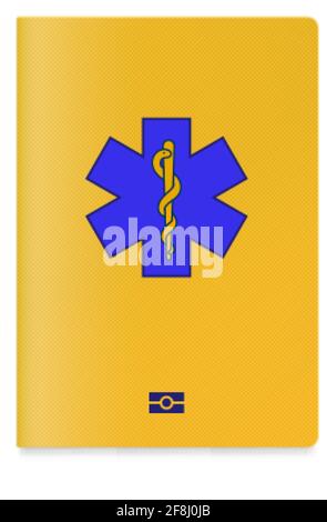 Vaccine passport holder case with a star of life on cover and biometric technology sign Stock Vector