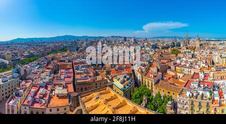 Aerial view of Barcelona with Sant Agusti parish church in Spain Stock Photo