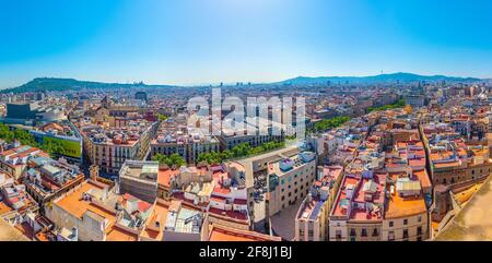 Aerial view of Barcelona with Sant Agusti parish church in Spain Stock Photo