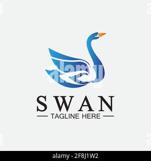 Swan logo icon vector illustration  design template.elegant Flying swan bird logo Stock Vector