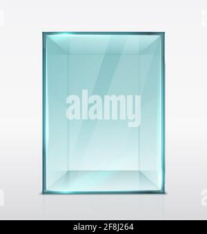 Vector 3d realistic glass box, cube for presentation. Isolated, transparent. Stock Vector