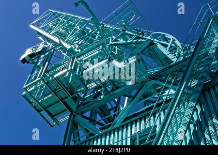 Cranes as sculpture over Domino Park in Williamsburg, Brooklyn, on the East River. Stock Photo