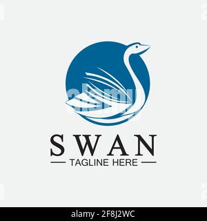 Swan logo icon vector illustration  design template.elegant Flying swan bird logo Stock Vector