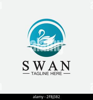 Swan logo icon vector illustration  design template.elegant Flying swan bird logo Stock Vector