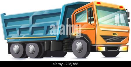 Vector cartoon style construction truck, isolated on white background. Stock Vector