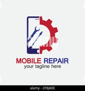 Mobile Phone Repair Logo.phone service logo, Rhone Repair, simple, concept, logo template - Vector Stock Vector